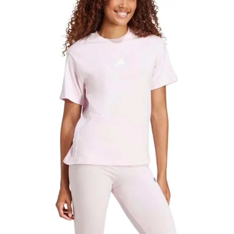Adidas Women's Essentials 3 Stripes Cotton T Shirt Clear Pink/White-1