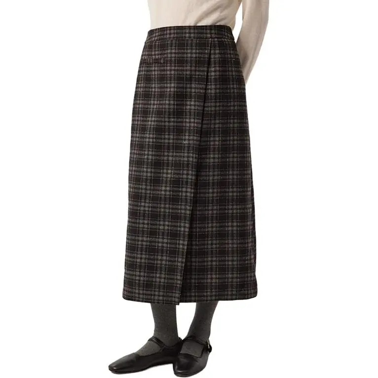 Omont Casual Long Skirt Women's Black Plaid-2