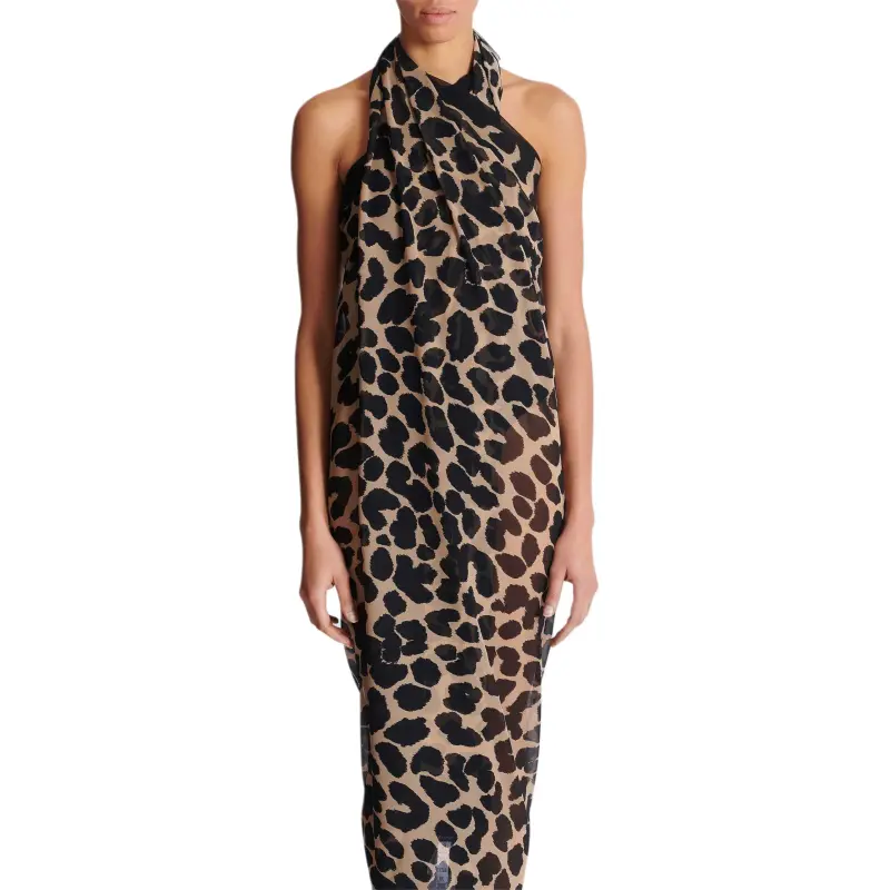 BALMAIN SS25 Wrap Skirt Women's Leopard Print-4