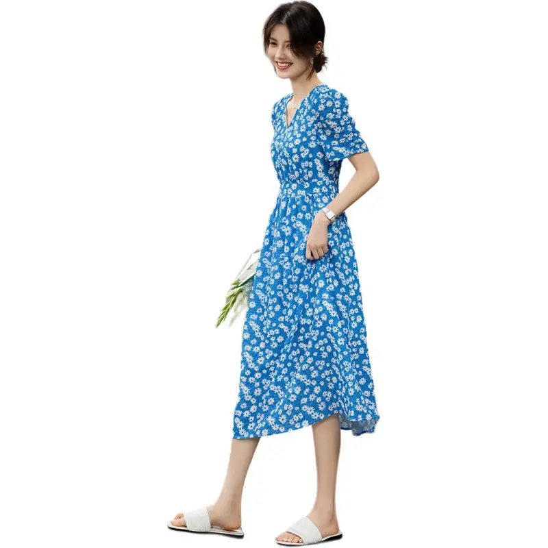 XWI Short Sleeved Dress Women's Blue Jacquard-1