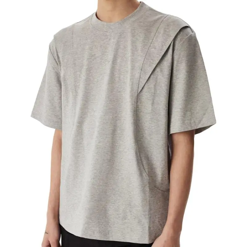 LESS BEARS Drop Shoulder Sleeve T Shirt Unisex Light Gray-1