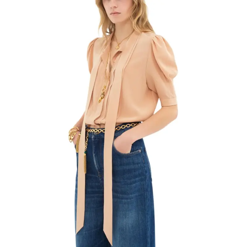 Chloé Tied Neck Puff Sleeved Blouse-1