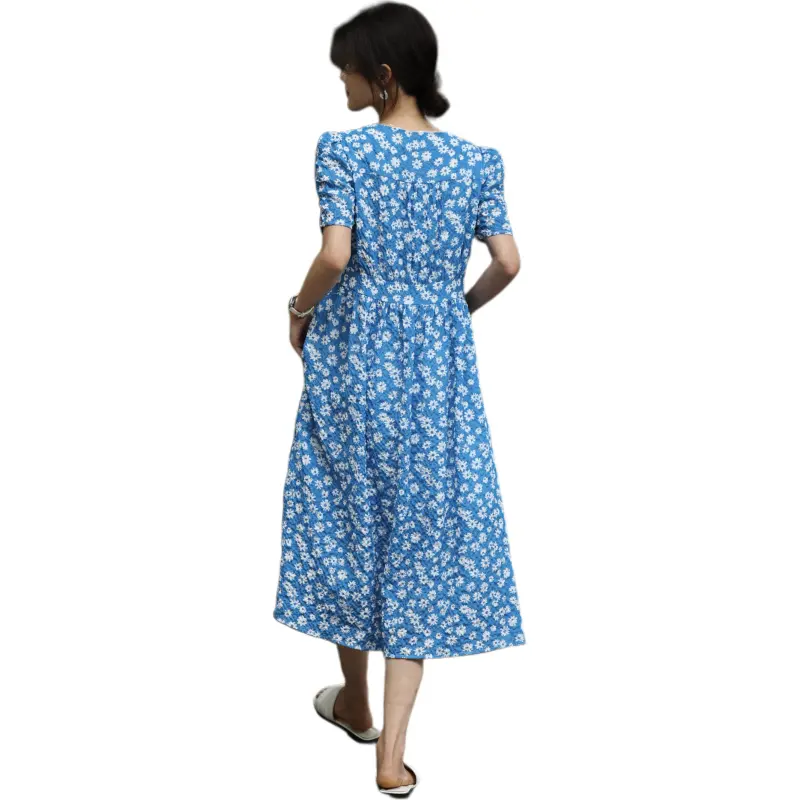 XWI Short Sleeved Dress Women's Blue Jacquard-2