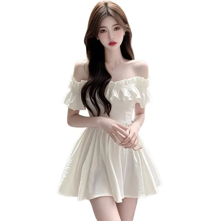 Flowers In Water Short Sleeved Dress Women's White-1