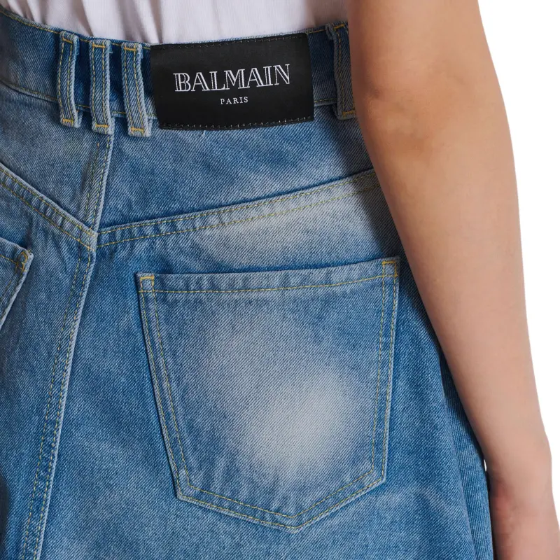 BALMAIN Asymmetric Denim Skirt-7