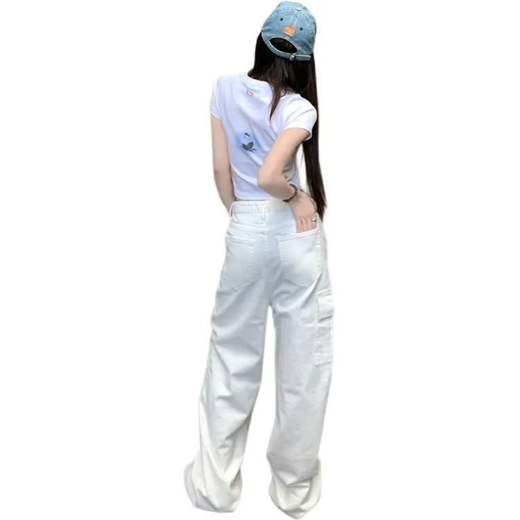 Kazakhstan Cargo Pants Jeans Women's White-4