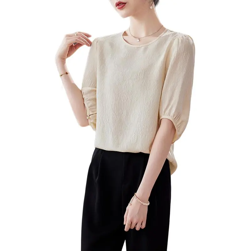 Yi Mengyuan Set in Sleeve Silk T shirt Women's-3