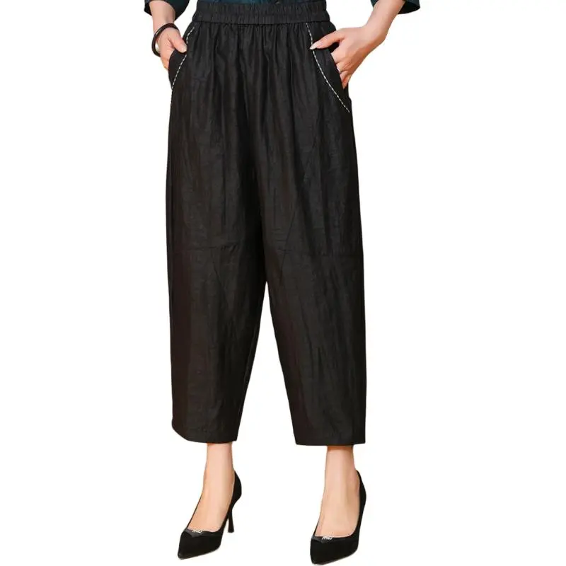 Yi Mengyuan Silk Casual Pants Women's Black-2