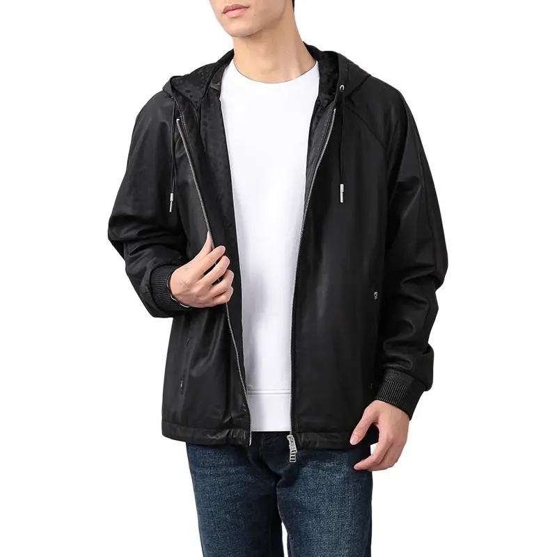 HUGO BOSS Hooded Drawstring Leather Jacket-2