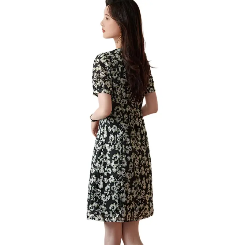 XWI Short Sleeved Dress Women's Black With Green Floral-1