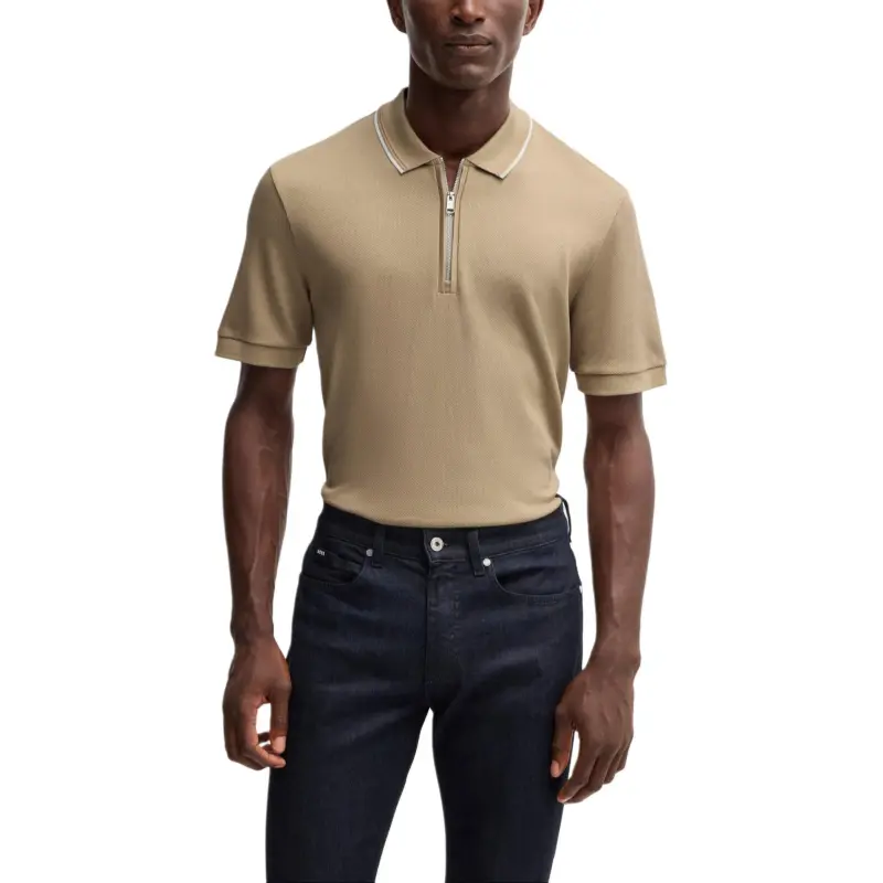 HUGO BOSS Structured Zip Placket Polo Shirt-2