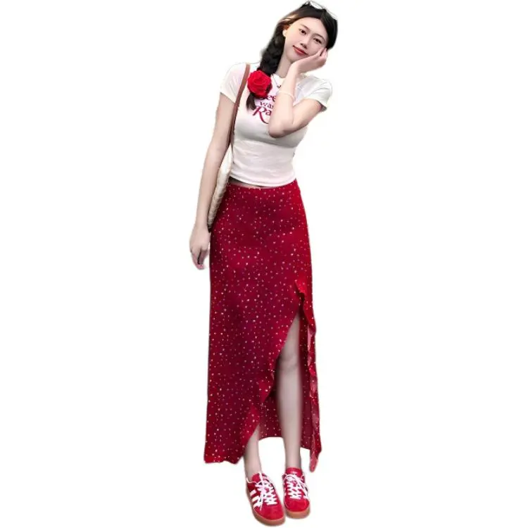 INCO VIBE Two Piece Skirt Sets Women's White+Red-1