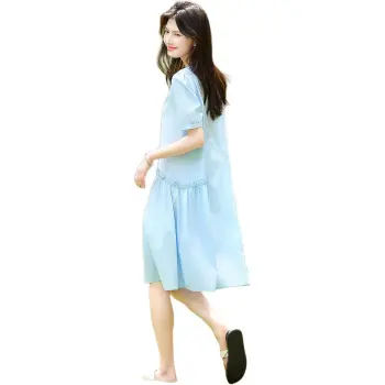 Still Quiet Short Sleeved Dress Women's Moon White Blue
