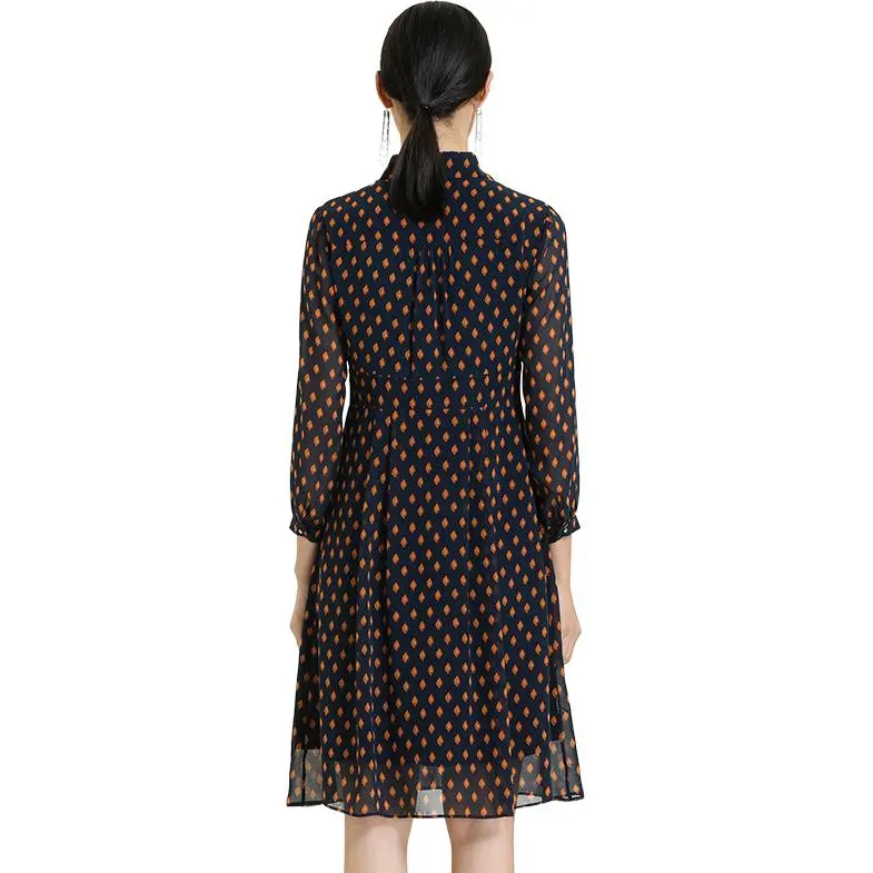 QIAOWANNI Long Sleeved Dress Women's Gold Leaf Pattern-1