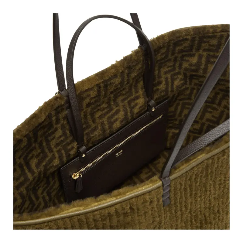 FENDI Sheep Fur One Shoulder Handbags Large Size Women's Green-5