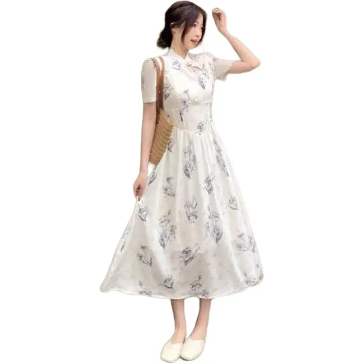 Flowers In Water Short Sleeved Dress Women's-1