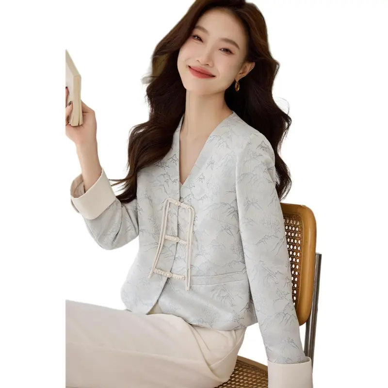 Mo Han Yi Mei Jackets Coats Women's Light Blue-3
