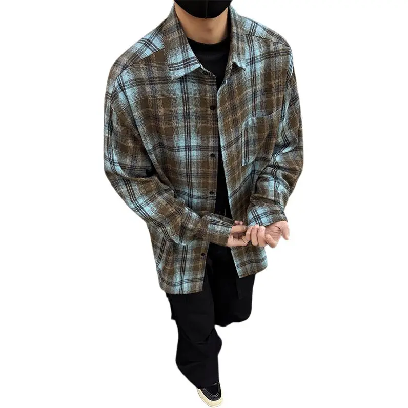 TESTUNG Knitwear Unisex Blue Brown Plaid-2