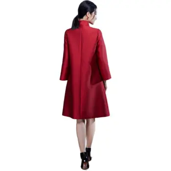 BBLLUUEE Long Sleeved Dress Women's Maple Leaf Red