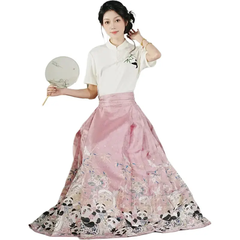 XINGHEHANGE Cute Bear Cat Everyday Hanfu Casual Long Skirt Women's-1
