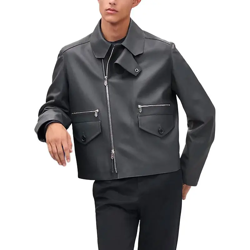 HERMES Leather Jacket Men's Black-1