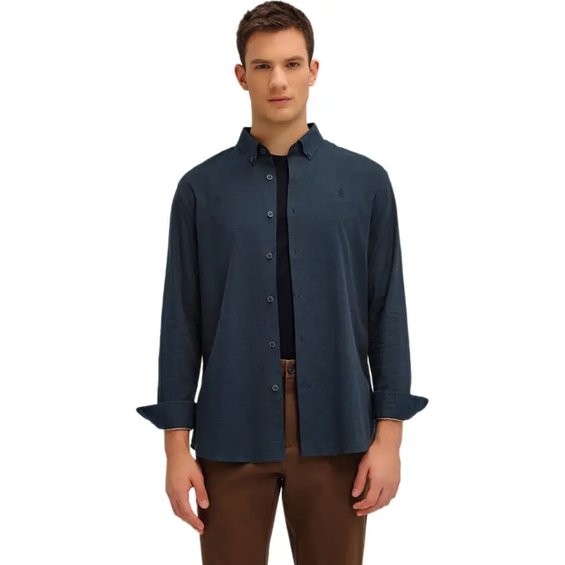 Hush Puppies Long Sleeved Shirt Men's Ink Blue-3