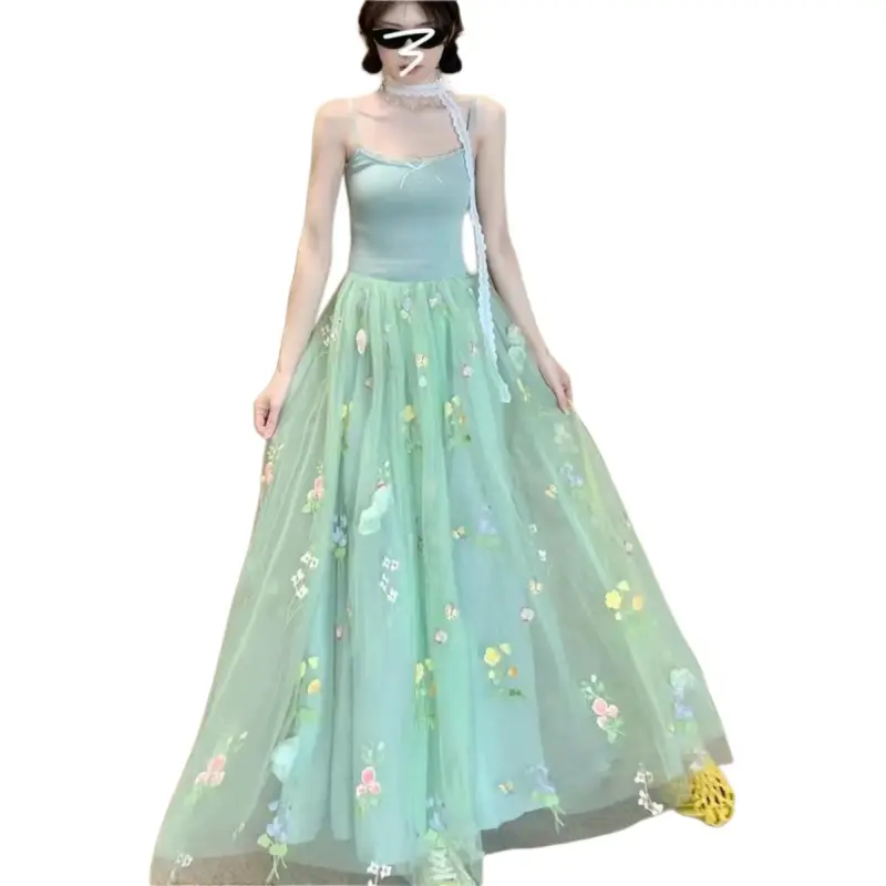 Mu Xiao Xin Slip Dresses Women's Green-3