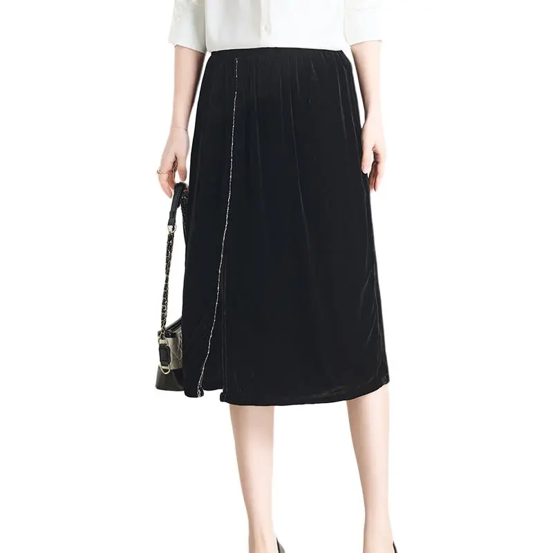 Yi Mengyuan Silk Casual Long Skirt Women's Black-2