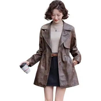 Yi Mengyuan Mid Length Leather Jacket Coat Women's