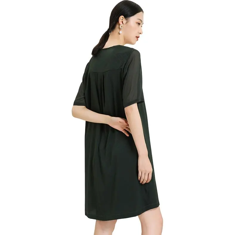 QIAOWANNI Short Sleeved Dress Women's Forest Green-1