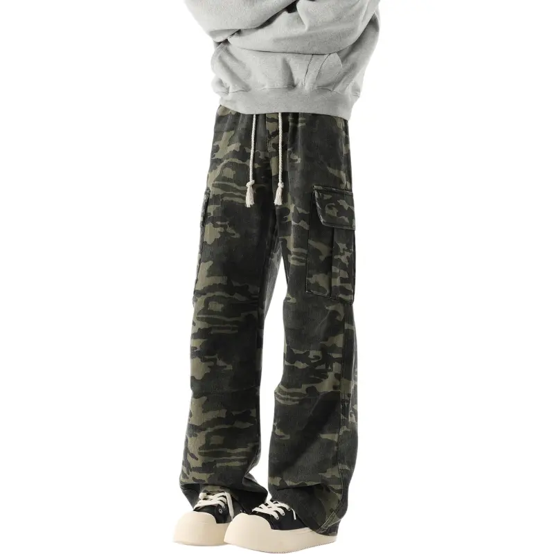 TESTUNG Casual Pants, American Vintage Distressed Outdoor Commute Versatile Sports Wide Leg Style Unisex-13