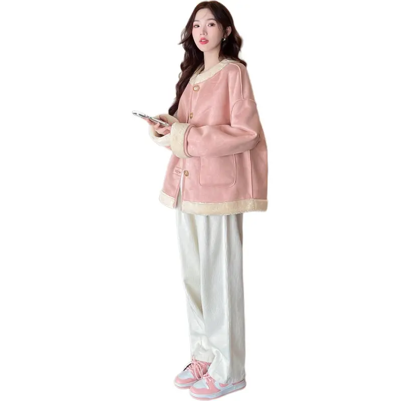 Tonlion Velvet feel Coat Women's Light Pink-1