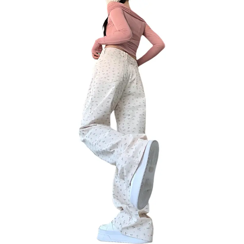 Mu Xiao Xin Casual Pants Women's Ecru Floral-1