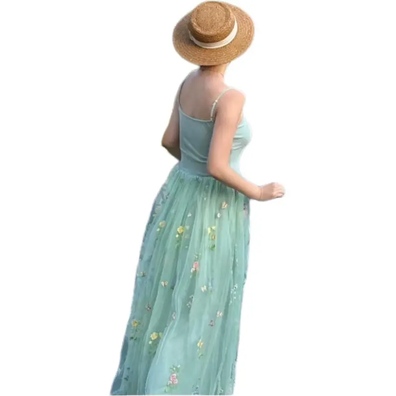 Mu Xiao Xin Slip Dresses Women's Green-1