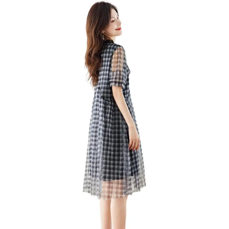 PIERRE CARDIN Short Sleeved Dress Women's Black Plaid-2