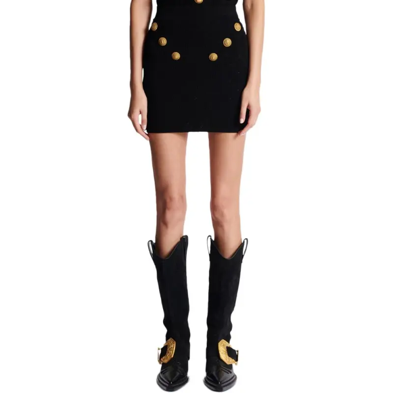 BALMAIN 6 Button Knit Skirt 'White'-3