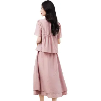 XINFEIYU Short Sleeved Dress Women's Pink