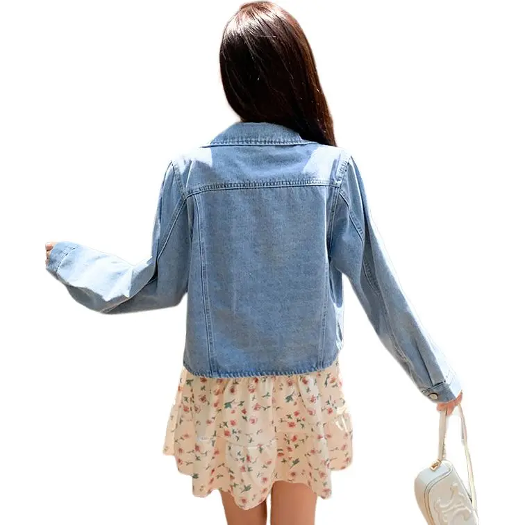 Flowers In Water Denim Jacket Women's Light Blue-0