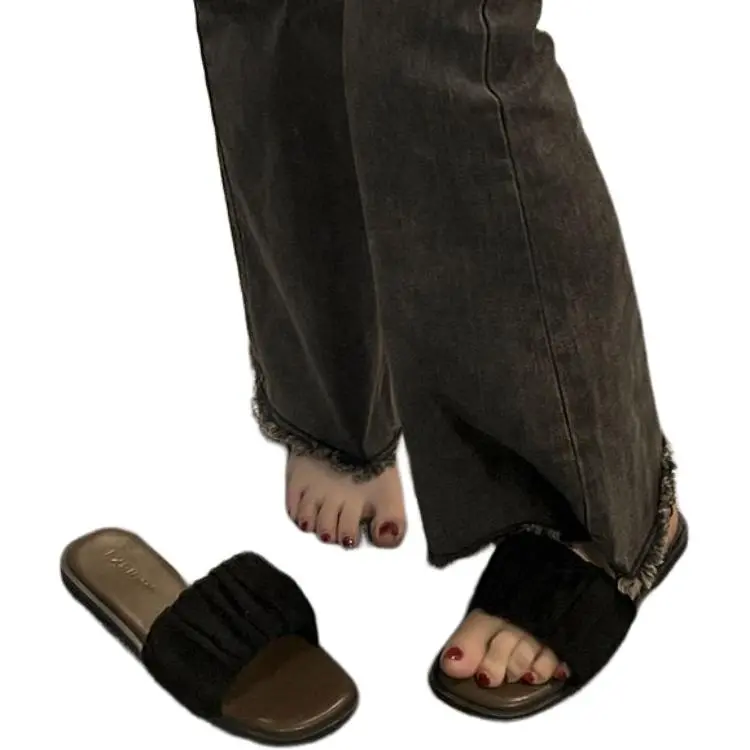 Qiao Anju Slippers Brown, Black Ecru-7