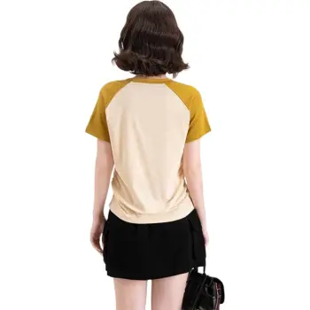 FAWENXIANGZI T Shirts Women's Beige Yellow+Yellow Green