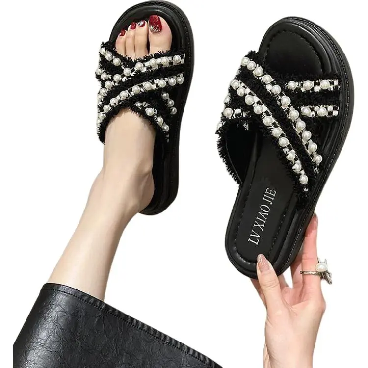 Qiao Anju Home Slippers Ecru, Black-6