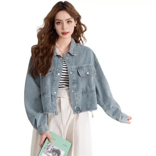 FAWENXIANGZI Denim Jacket Women's Light Denim Blue