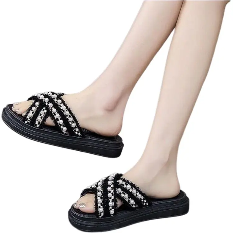 Qiao Anju Home Slippers Ecru, Black-7