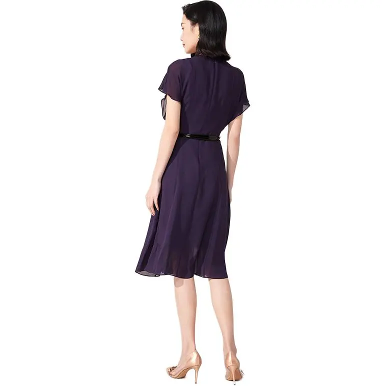 QIAOWANNI Summer Short Sleeved Dress Women's Purple-1