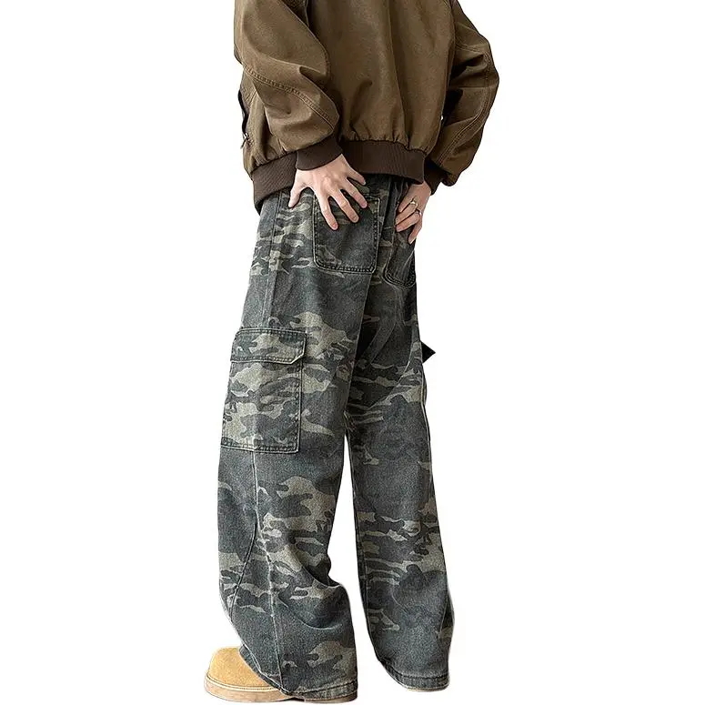 HOKLV Jeans Unisex Green Camouflage-1