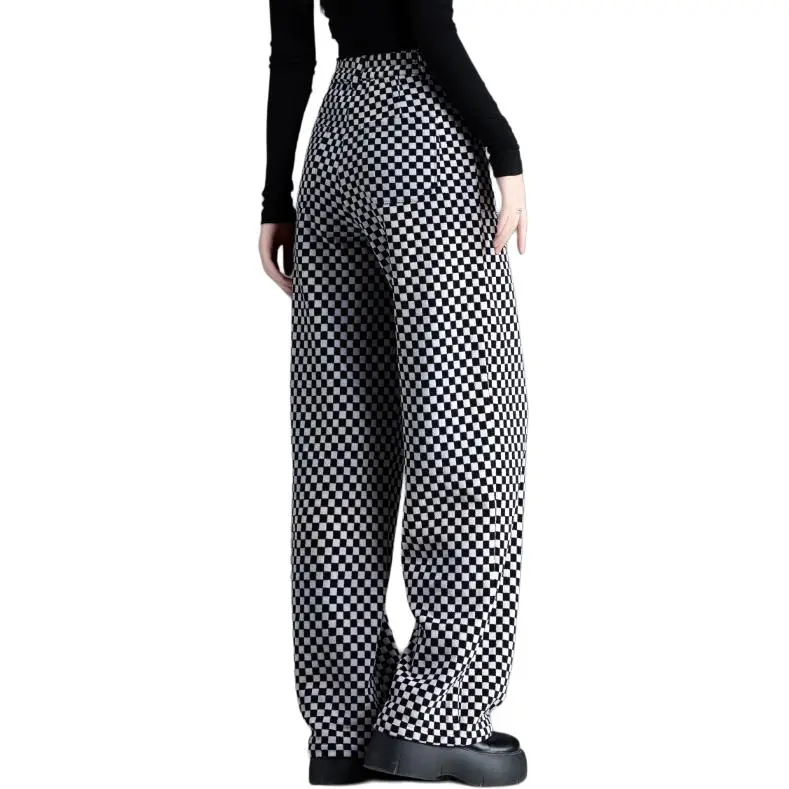 You Cow Me Pants Casual Pants Women's Black White Plaid-2