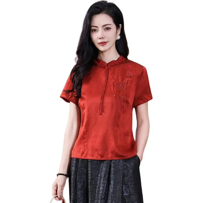 Yi Mengyuan Short Sleeved Silk Shirt Women's-3