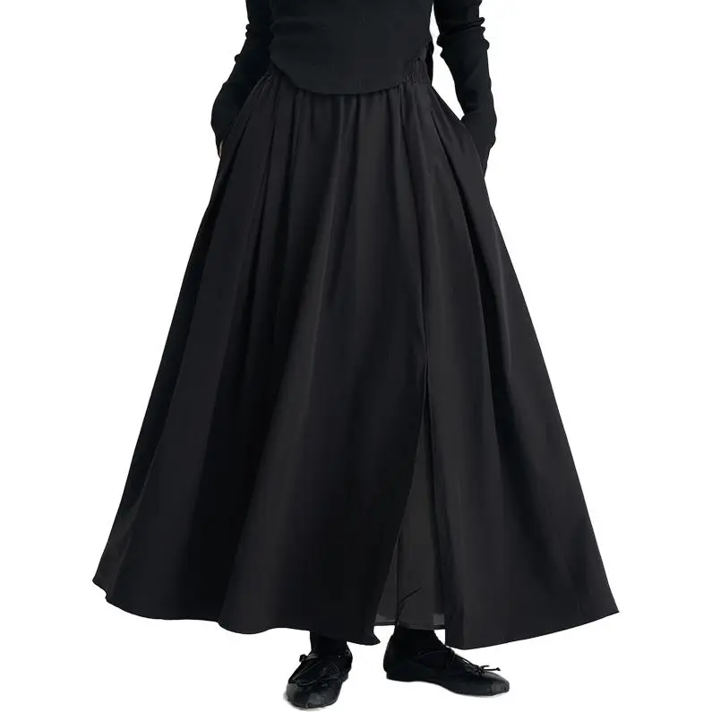 LUYUSHANYU Casual Long Skirts Unisex Black-1