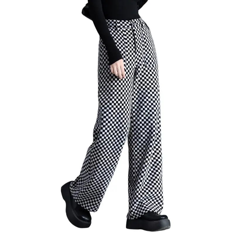 You Cow Me Pants Casual Pants Women's Black White Plaid-4
