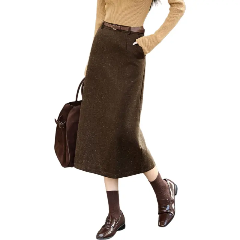 Mo Han Yi Mei Casual Long Skirts Women's Coffee-5